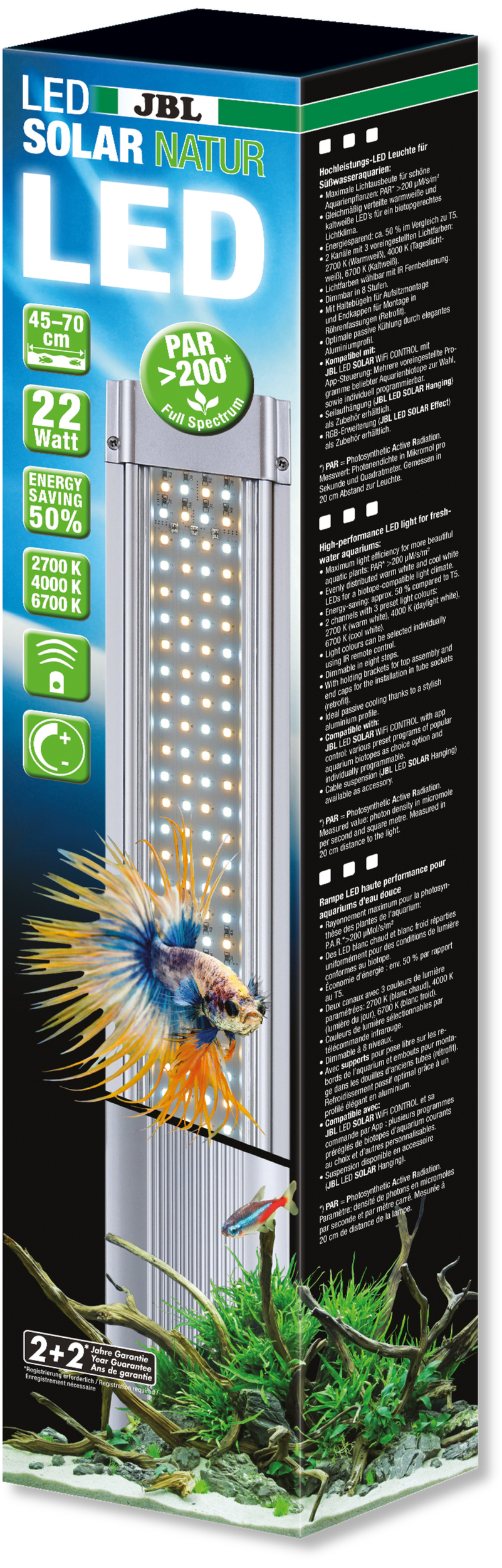 JBL LED Solar Natur 22W rampe aquarium Eau douce de 45 à 70 cm ou remplace tube T5 et T8