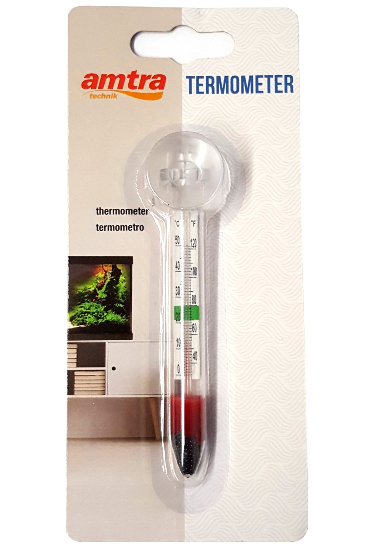 AMTRA Thermomètre avec ventouse pour aquarium d\'eau douce et d\'eau de mer