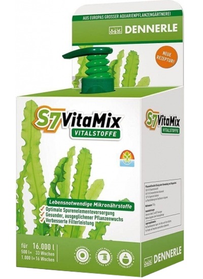 DENNERLE S7 VitaMix 500 ml revitalise l\'aquarium en apportant de nombreux minéraux et oligo-éléments. Traite jusqu\'à 16000 L
