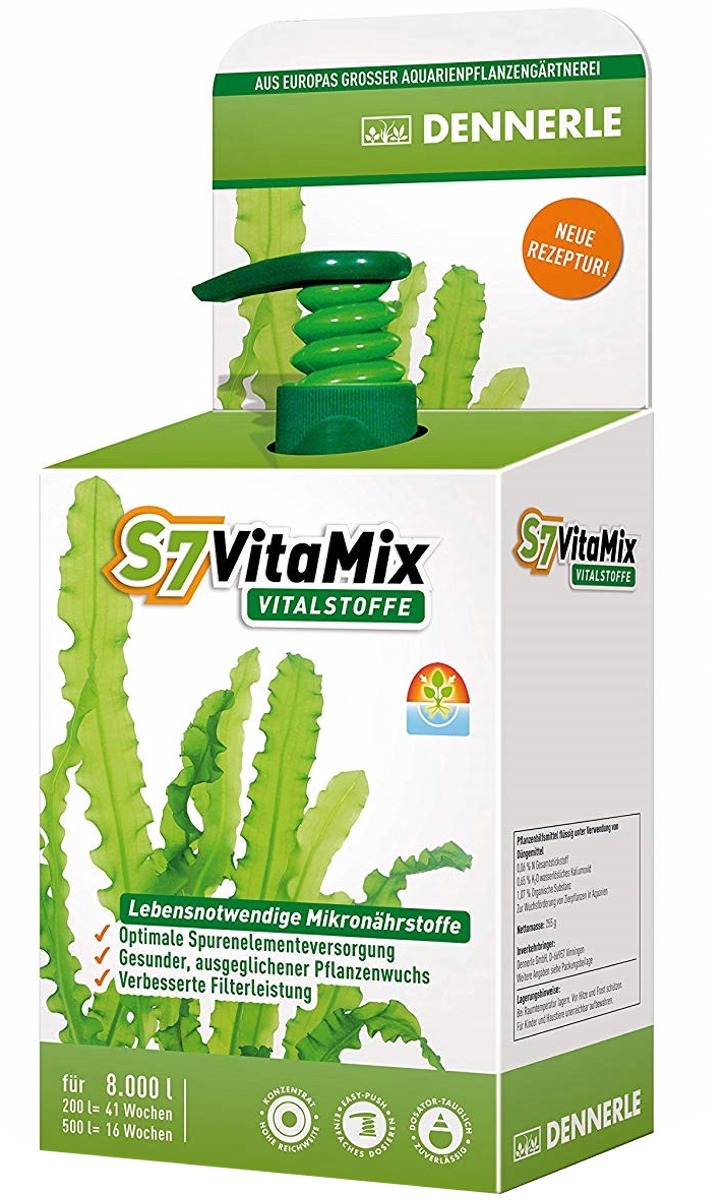 DENNERLE S7 VitaMix 250 ml revitalise l\'aquarium en apportant de nombreux minéraux et oligo-éléments. Traite jusqu\'à 800 L