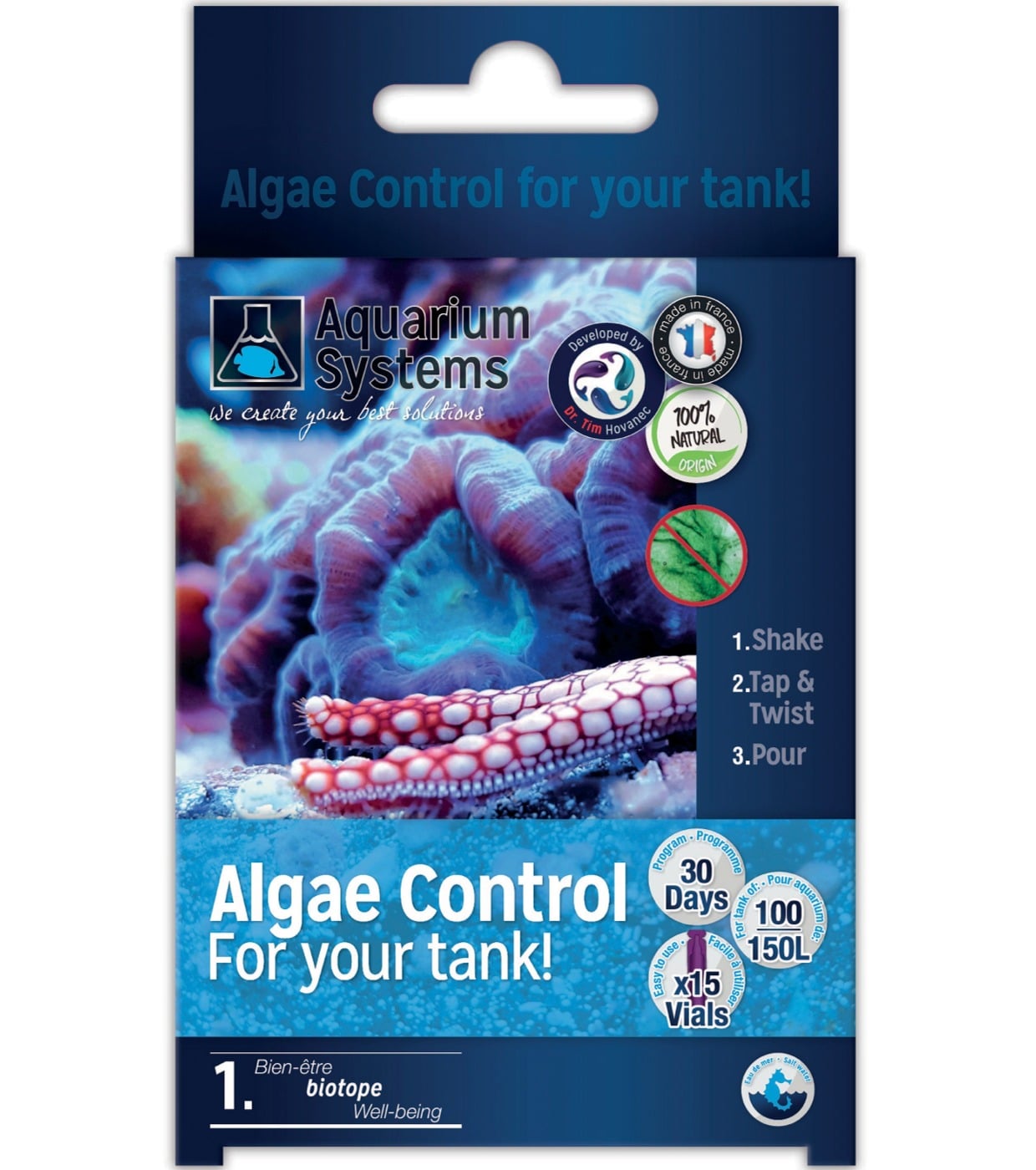 AQUARIUM SYSTEMS Algae-Control Eau de Mer programme Unidoses anti-algues biologique sur 30 jours