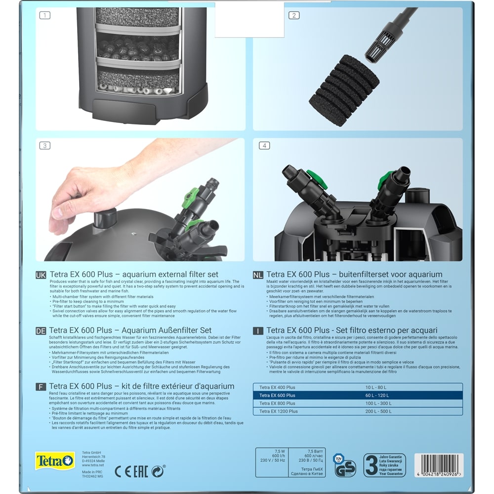 TETRA EX 600 Plus filtre externe 600 L/h pour aquarium de 60 à 120 L en ...