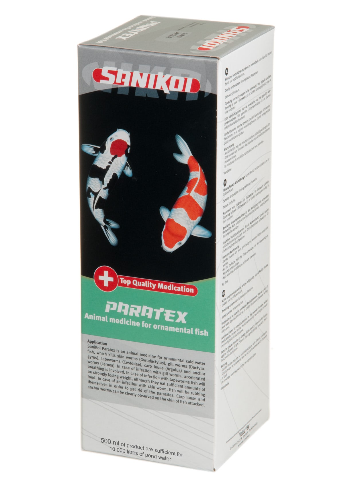 SANIKOI Paratex 500 ml médicament pour poissons de bassin contre les parasites de la peau, Pou de la carpe (Argulus) et Lernée (Lerneae) - Traite jusqu\'à 10000 L