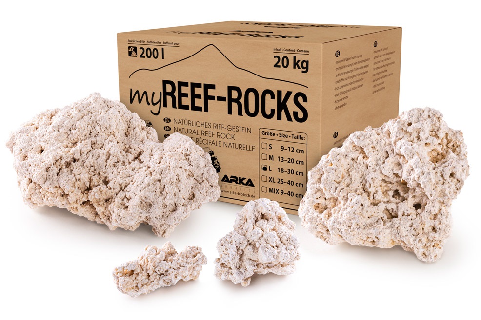 ARKA Reef-Rocks Natural Aragonite 18-30 cm carton de 20 Kg de roches céramique haute porosité pour aquarium d\'eau de mer