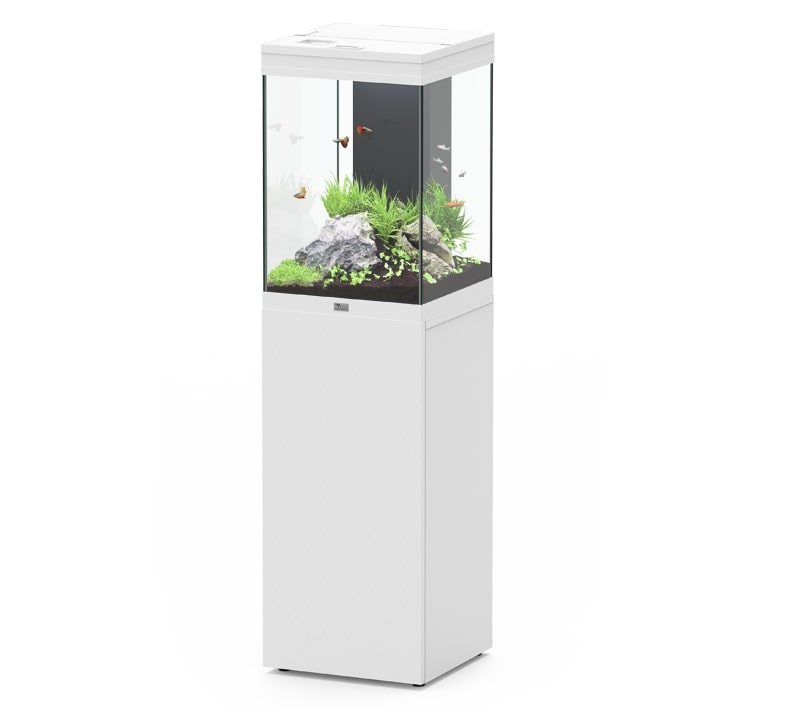 AQUATLANTIS Aqua Tower 96 LED Blanc aquarium équipé 97 L avec meuble une porte - Dimension : 39,9 x 40,1 x 60,7 cm