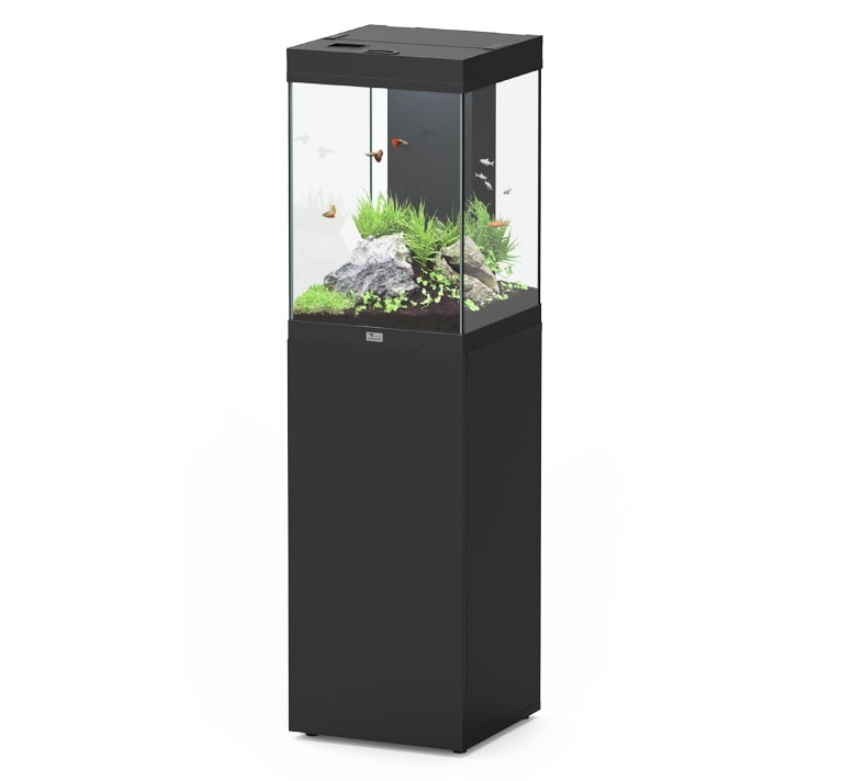 AQUATLANTIS Aqua Tower 96 LED Noir aquarium équipé 97 L avec meuble une porte - Dimension : 39,9 x 40,1 x 60,7 cm