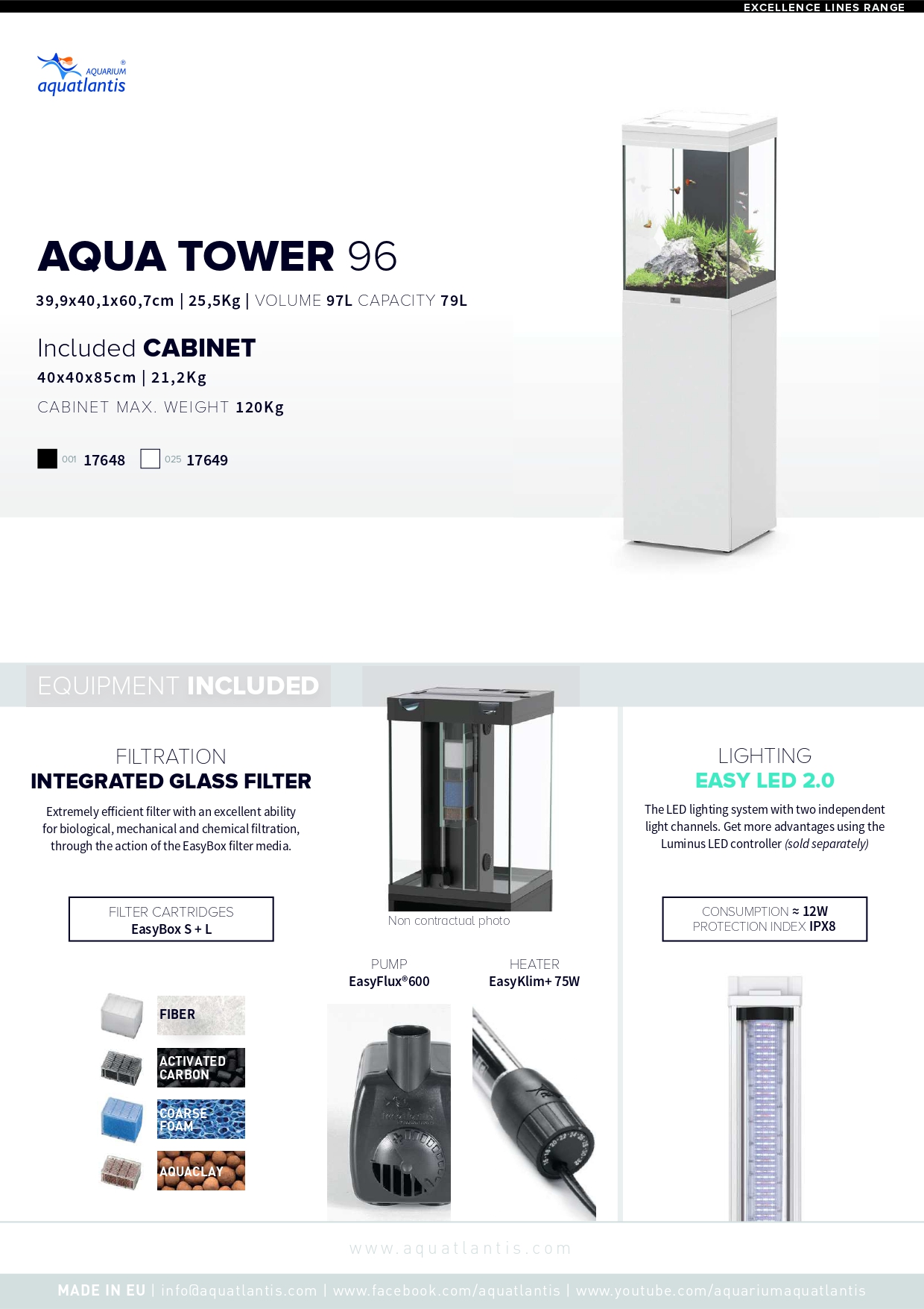 AQUATLANTIS Aqua Tower 96 LED Blanc aquarium équipé 97 L avec meuble une  porte - Dimension : 39,9 x 40,1 x 60,7 cm - Aquariums par marques/Aquariums  Aquatlantis - AkouaShop.com - Aquariophilie