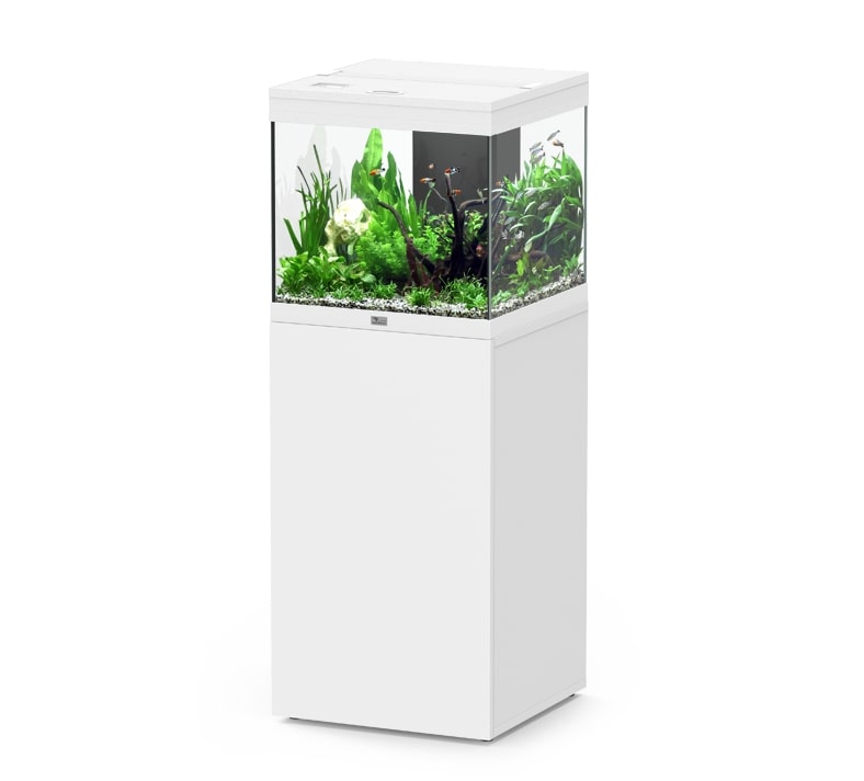 AQUATLANTIS Aqua Tower 120 LED Blanc aquarium équipé 122 L avec meuble une porte - Dimension : 49,9 x 50,1 x 48,7 cm