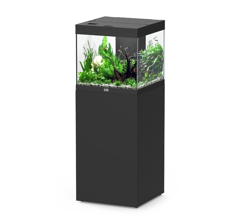 AQUATLANTIS Aqua Tower 120 LED Noir aquarium équipé 122 L avec meuble une porte - Dimension : 49,9 x 50,1 x 48,7 cm