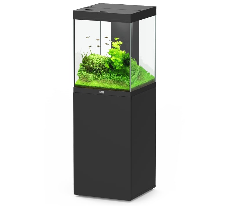 AQUATLANTIS Aqua Tower 163 LED Noir aquarium équipé 164 L avec meuble une porte - Dimension : 49,9 x 50,1 x 65,4 cm