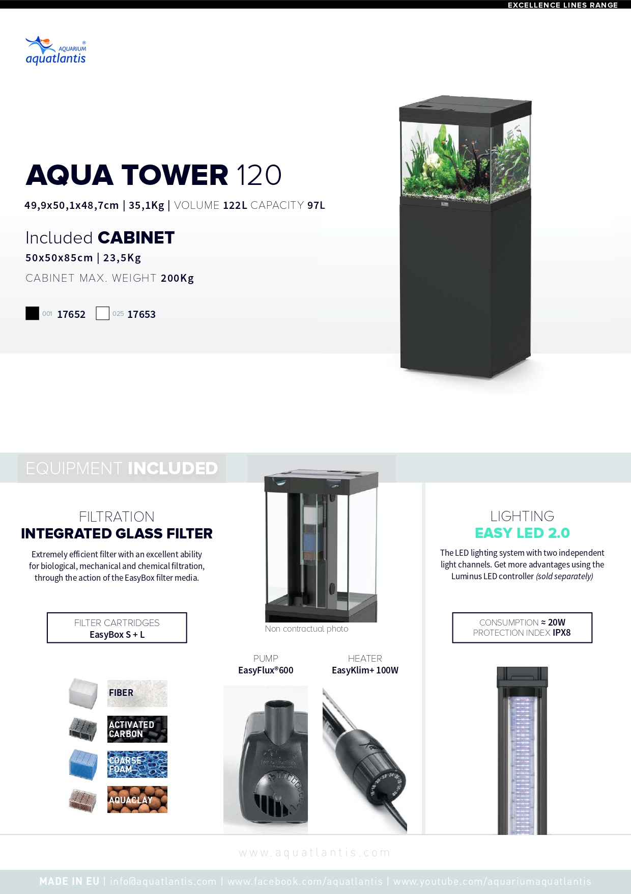 AQUATLANTIS Aqua Tower 120 LED Noir aquarium équipé 122 L avec meuble une  porte - Dimension : 49,9 x 50,1 x 48,7 cm - Aquariums par marques/Aquariums  Aquatlantis - AkouaShop.com - Aquariophilie