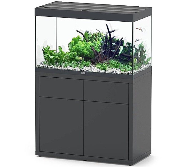 AQUATLANTIS Combinaison Sublime Pro LED 2.0 100 x 50 x 60 cm Gris Anthracite Brillant aquarium 300 L avec meuble
