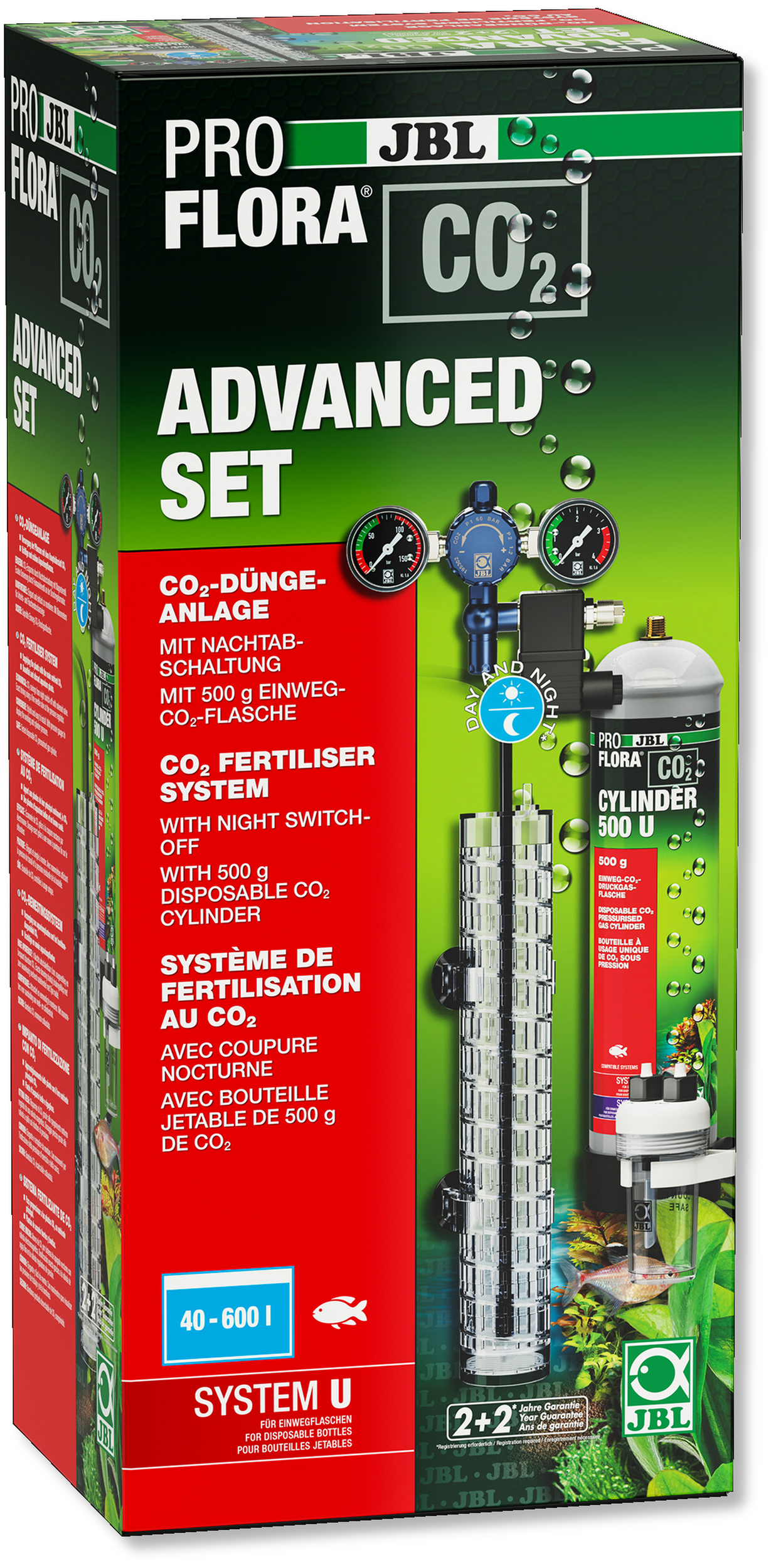 JBL ProFlora CO2 Advanced Set U kit CO2 avec bouteille jetable 500 gr. et électrovanne pour aquarium de 40 à 600L