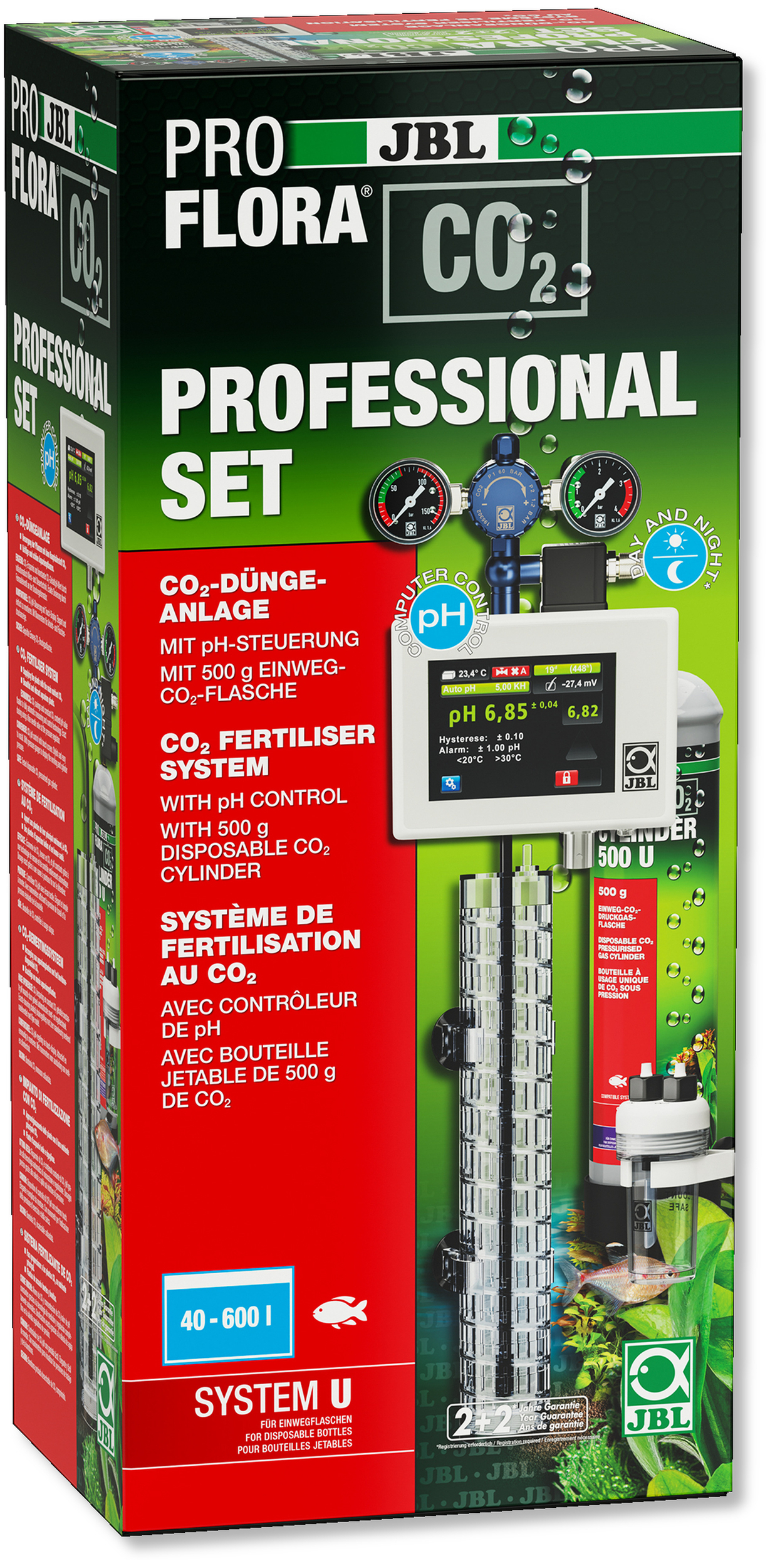 JBL ProFlora CO2 Professional Set U kit CO2 avec bouteille jetable 500 gr., électrovanne et CO2 Control pour aquarium de 40 à 600L