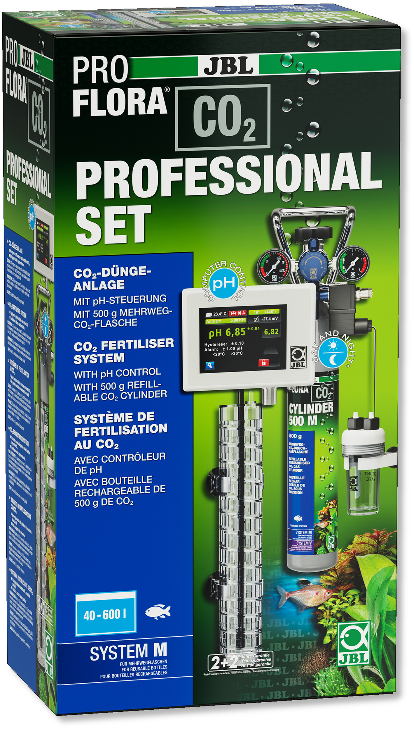 JBL ProFlora CO2 Professional Set M kit CO2 avec bouteille rechargeable 500 gr., électrovanne et CO2 Control pour aquarium de 40 à 600L