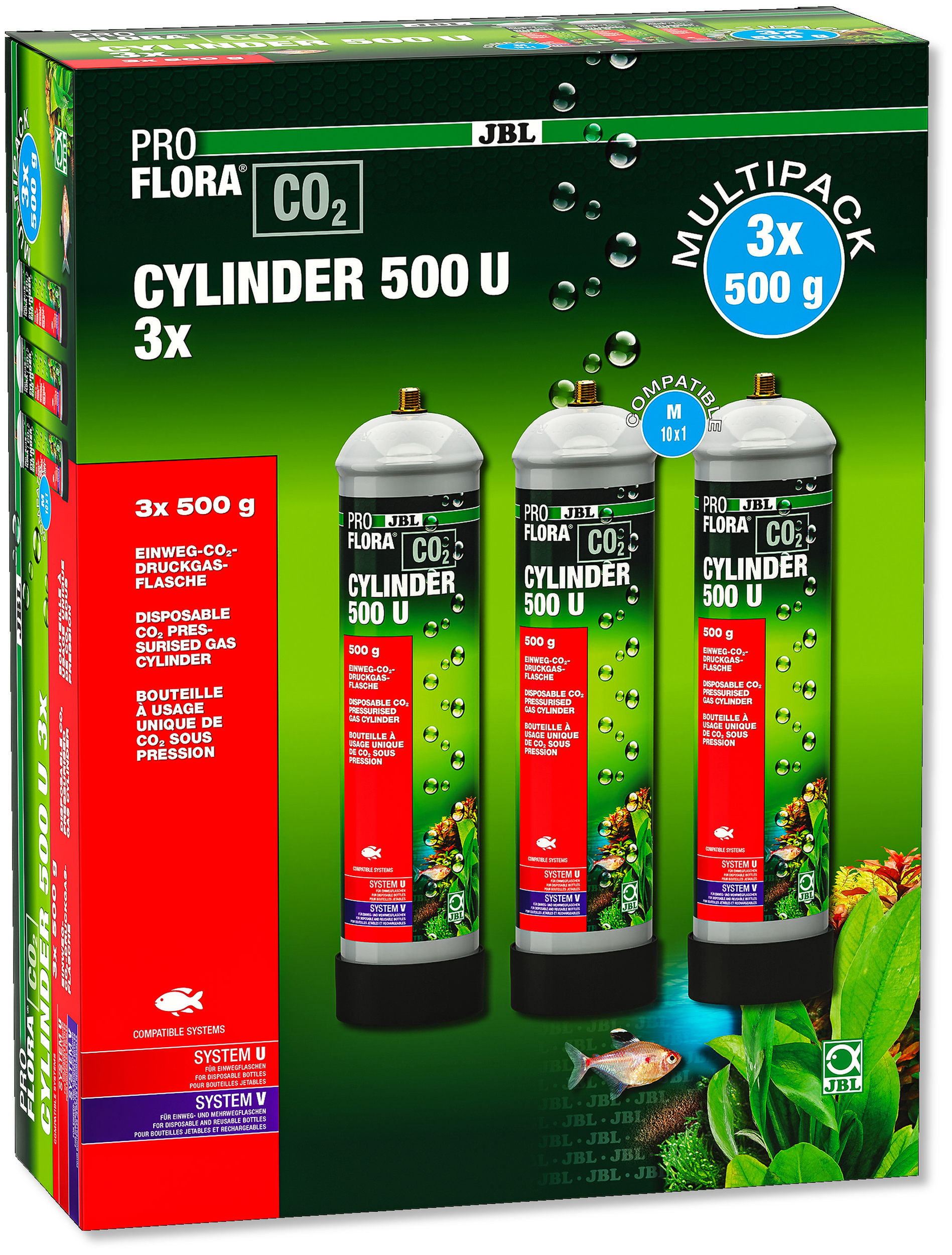 JBL ProFlora CO2 Multi Cylinder 500 U lot de 3 bouteilles de CO2 de 500 gr. à usage unique