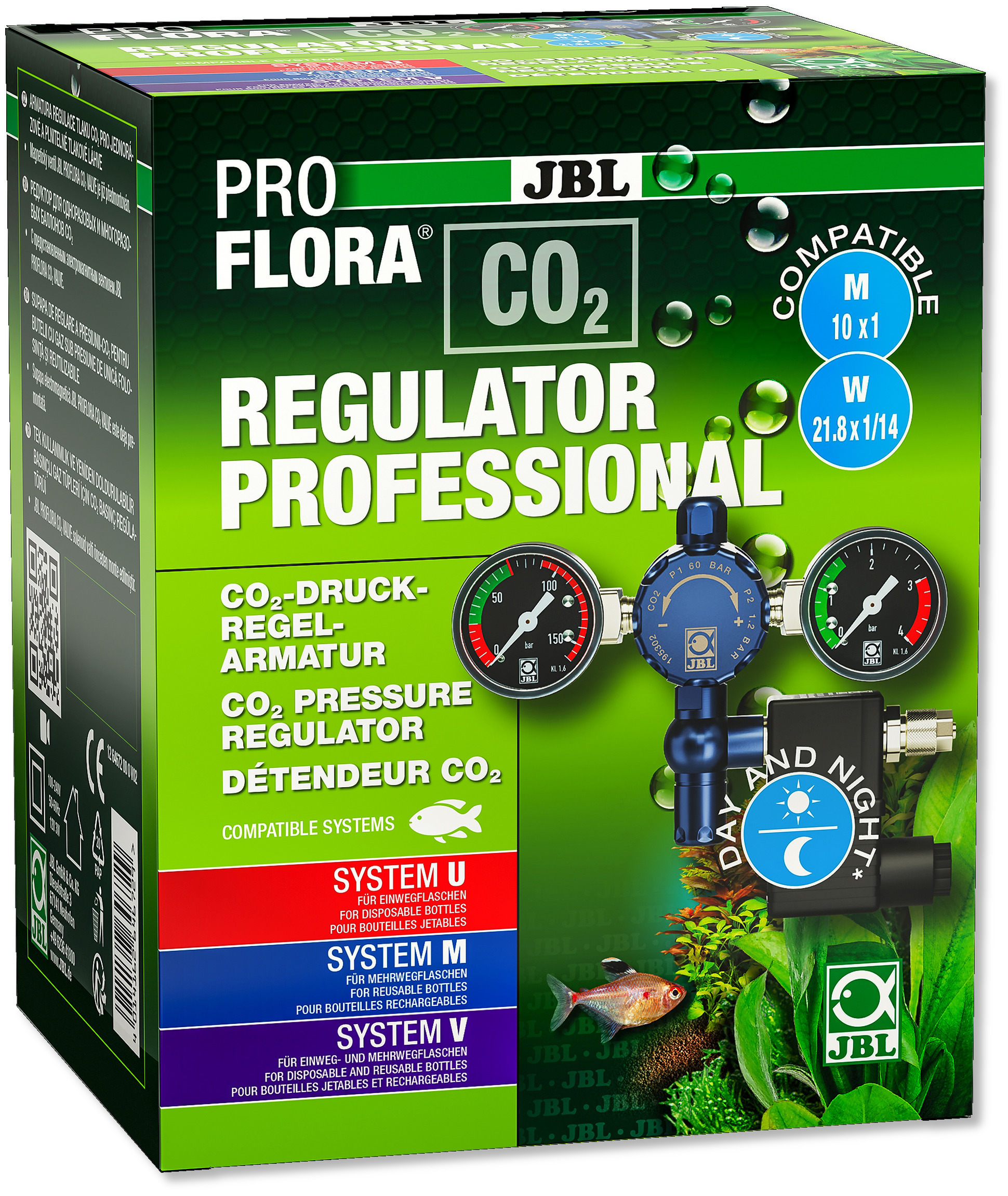 JBL ProFlora CO2 Regulator Professional détendeur double-manomètre avec électrovanne pour bouteilles de CO2 jetables et rechargeables