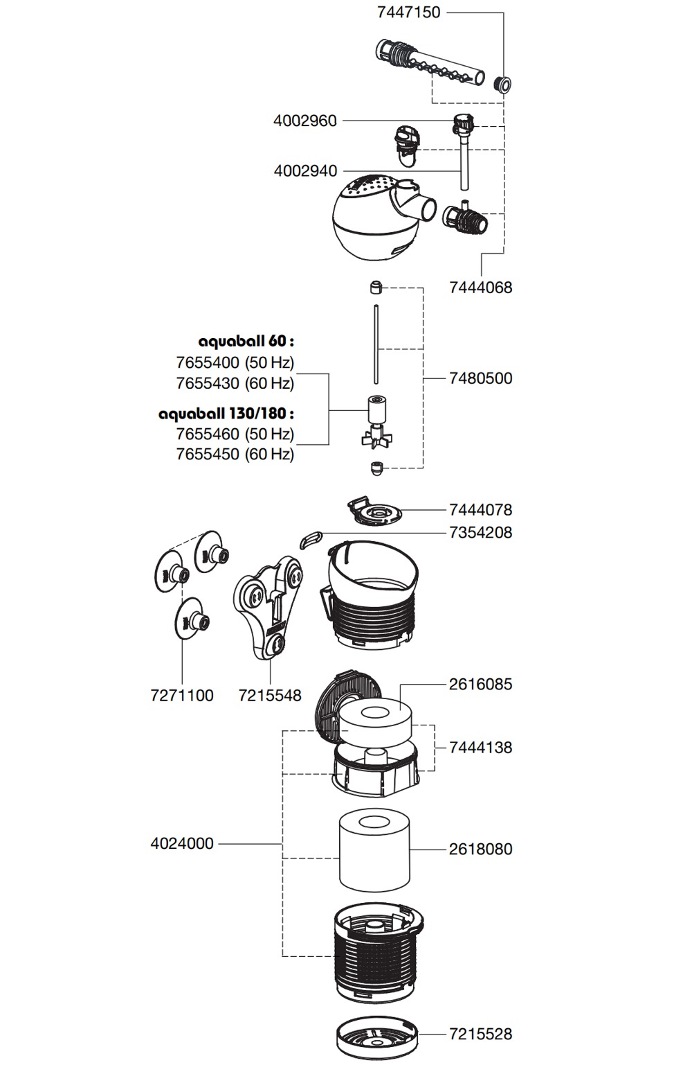 EHEIM Pièces détachées pour filtre Eheim Aquaball 60 (2401), 130 (2402) et 180 (2403)