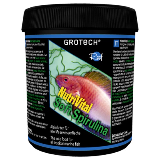 GROTECH NutriVital Soft Spirulina 1,4 à 2,2 mm 600 gr nourriture en granulés à base d\'algue Spirulina pour poissons marins