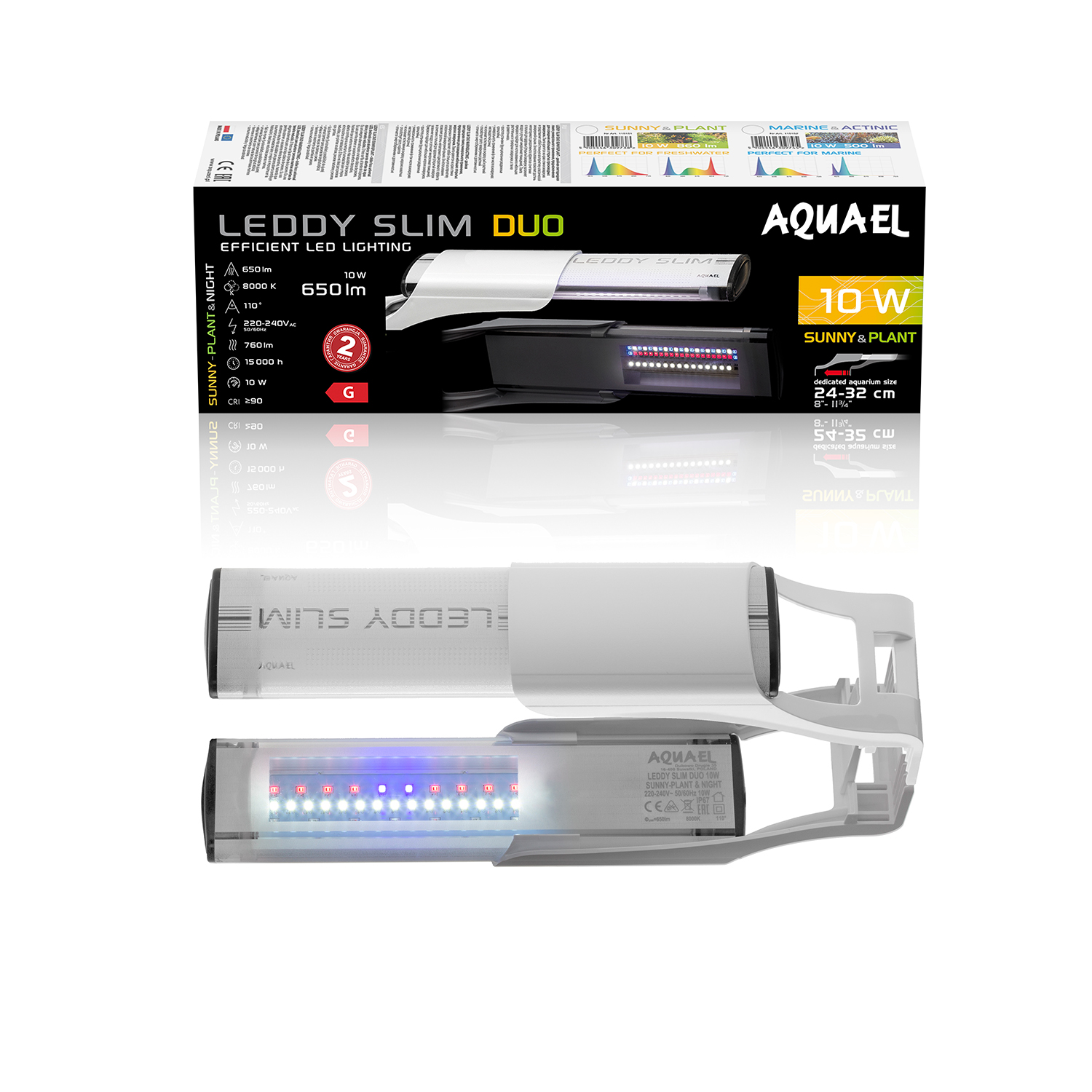 AQUAEL Leddy Slim 2.0 Blanc Duo 16W Sunny & Plant lampe LED éclairage lumière du jour et rose pour nano-aquarium d\'eau douce