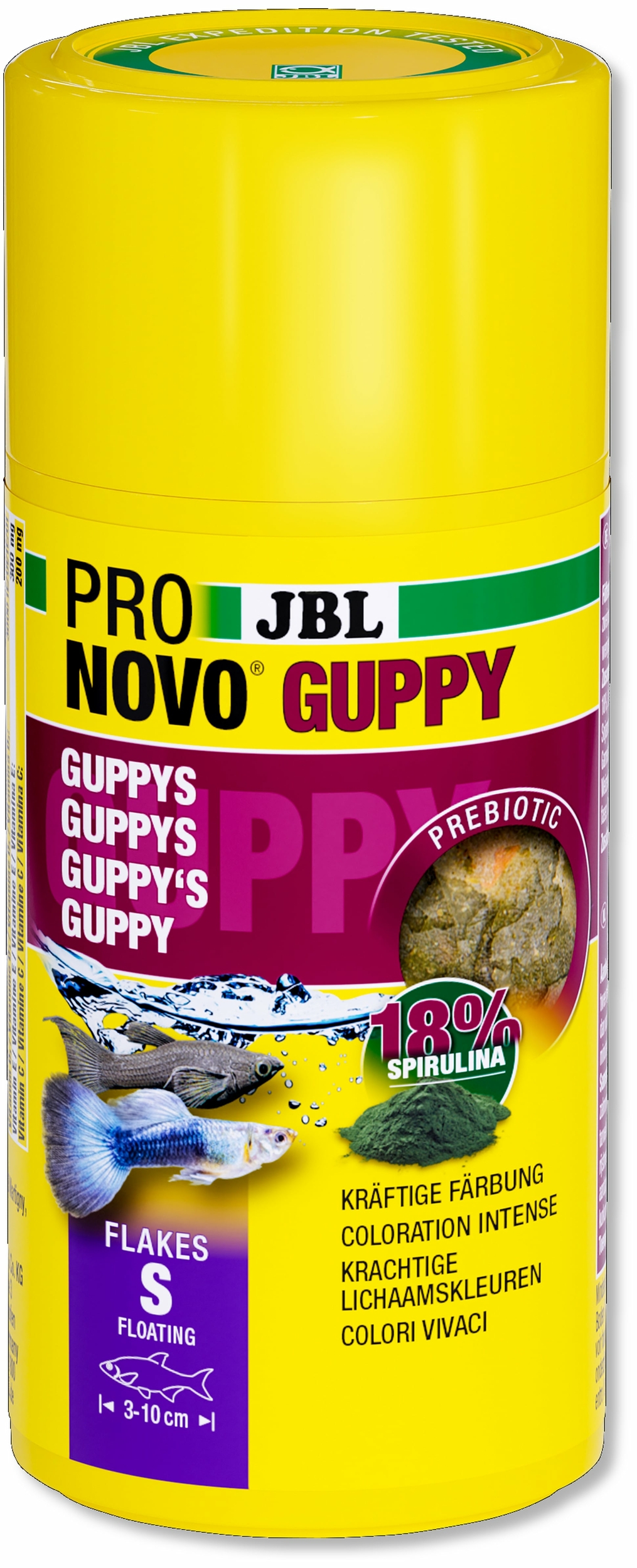 JBL ProNovo Guppy Flakes S 100 ml nourriture de base en flocons pour guppys et autres poissons ovovivipares de 3 à 10 cm