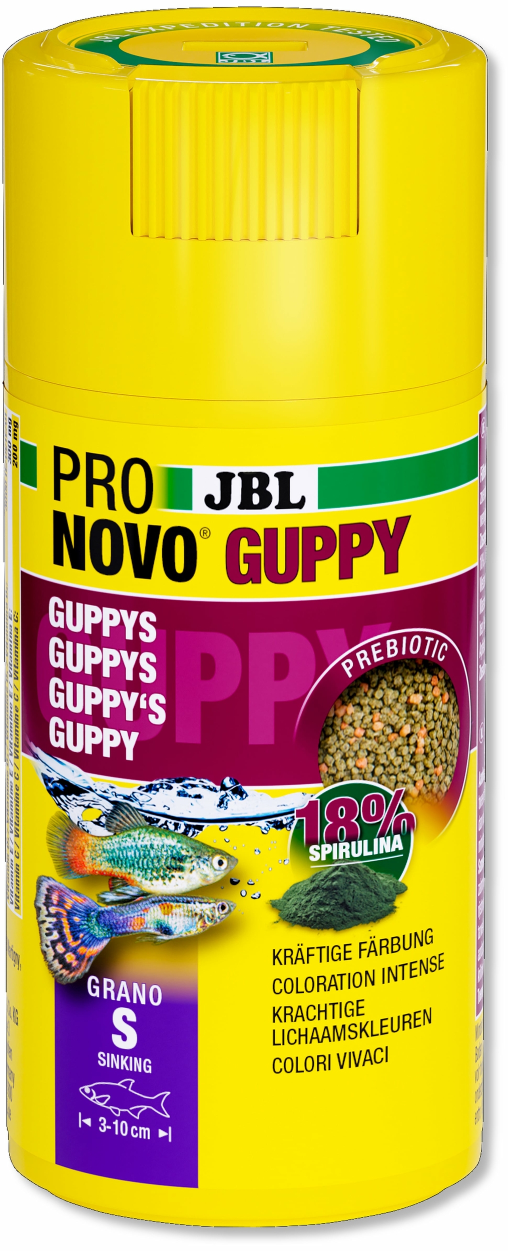 JBL ProNovo Guppy Grano S 100 ml nourriture de base en granulés pour guppys et autres poissons ovovivipares de 3 à 10 cm