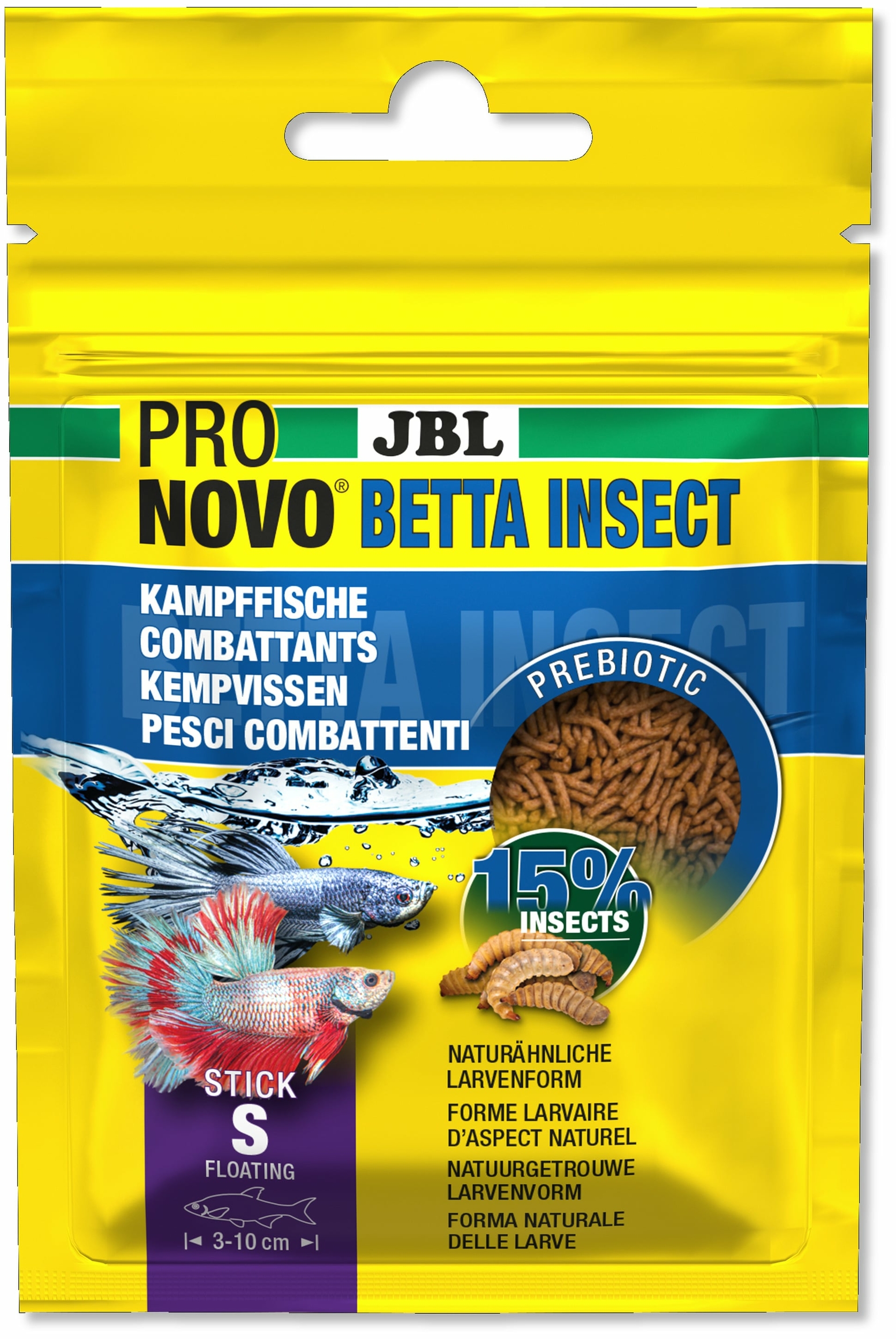 JBL ProNovo Betta Insect Stick S 20 ml nourriture en bâtonnets fins pour combattants de 3 à 10 cm