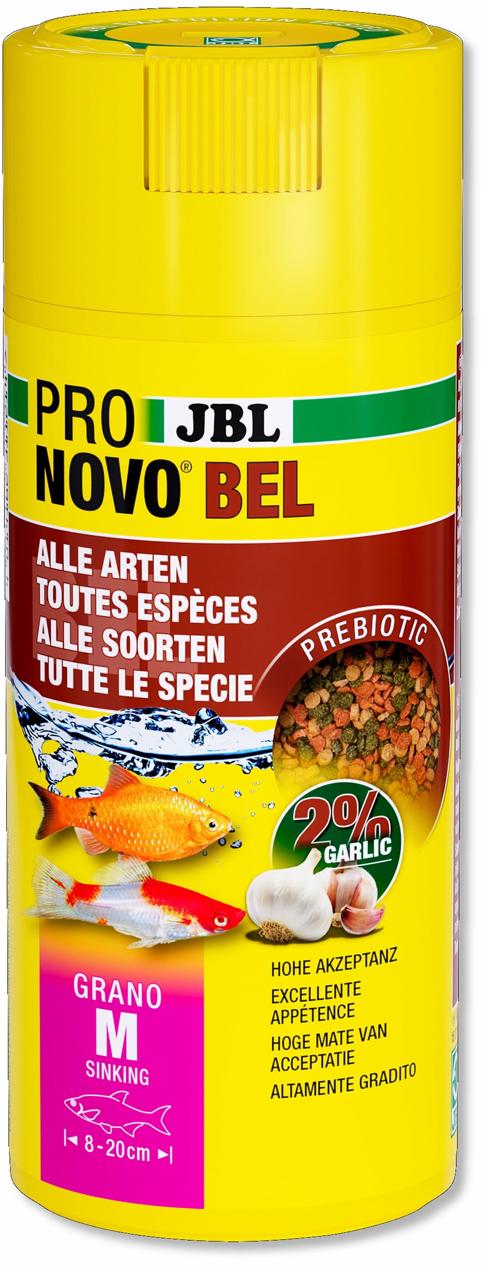 JBL ProNovo Bel Grano M 250 ml Click nourriture de base en granulés pour tous poissons d\'aquarium de 8 à 20 cm