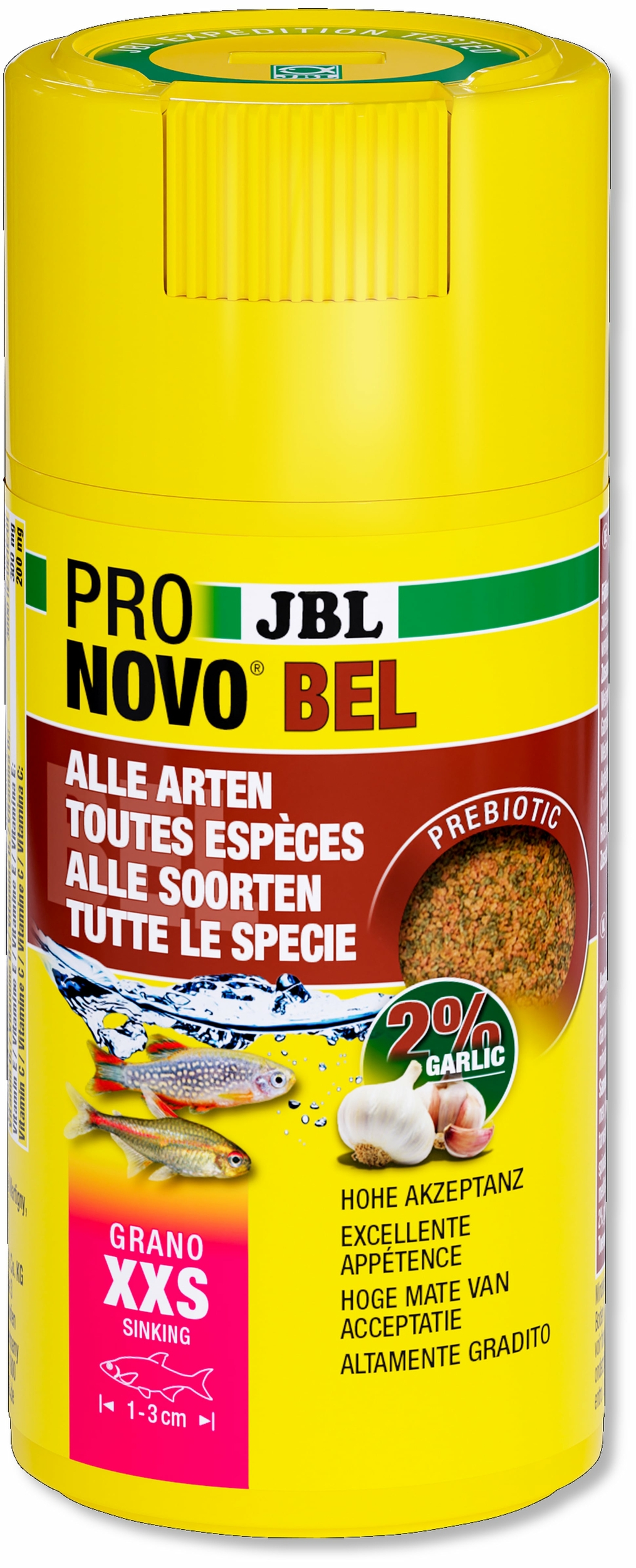 JBL ProNovo Bel Grano XXS 100 ml Click nourriture de base en granulés pour tous poissons d\'aquarium de 1 à 3 cm