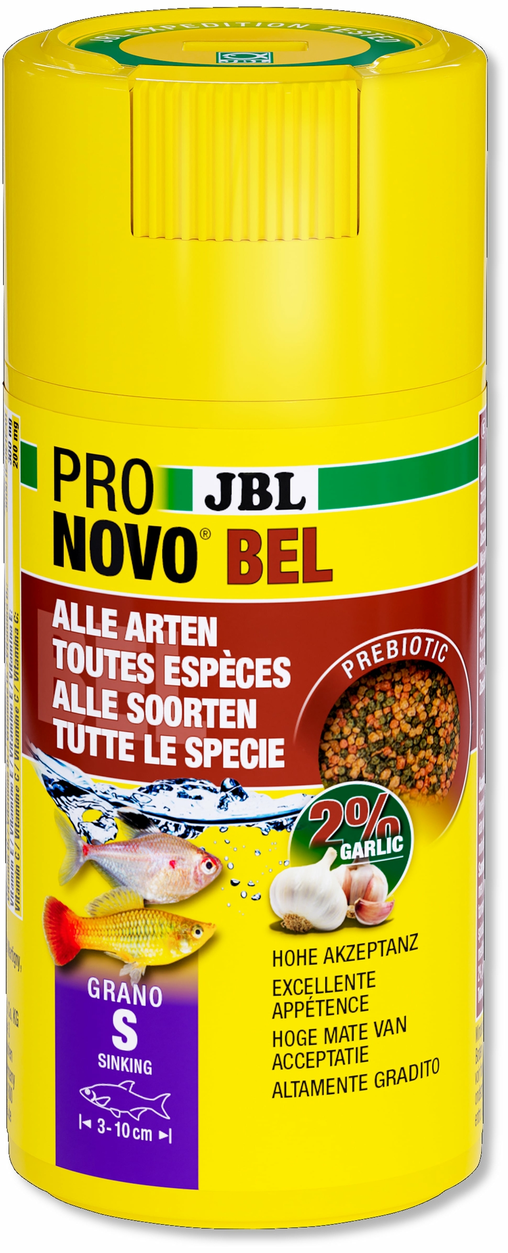 JBL ProNovo Bel Grano S 100 ml Click nourriture de base en granulés pour tous poissons d\'aquarium de 3 à 10 cm