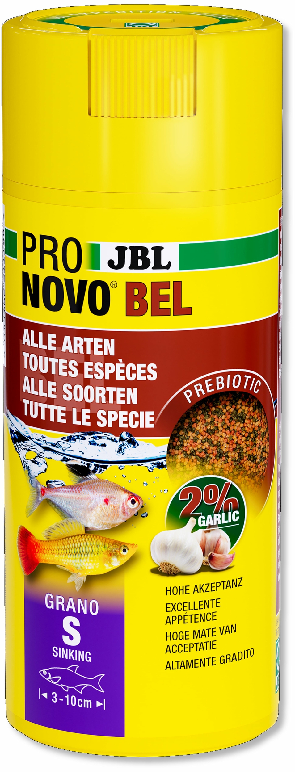 JBL ProNovo Bel Grano S 250 ml Click nourriture de base en granulés pour tous poissons d\'aquarium de 3 à 10 cm