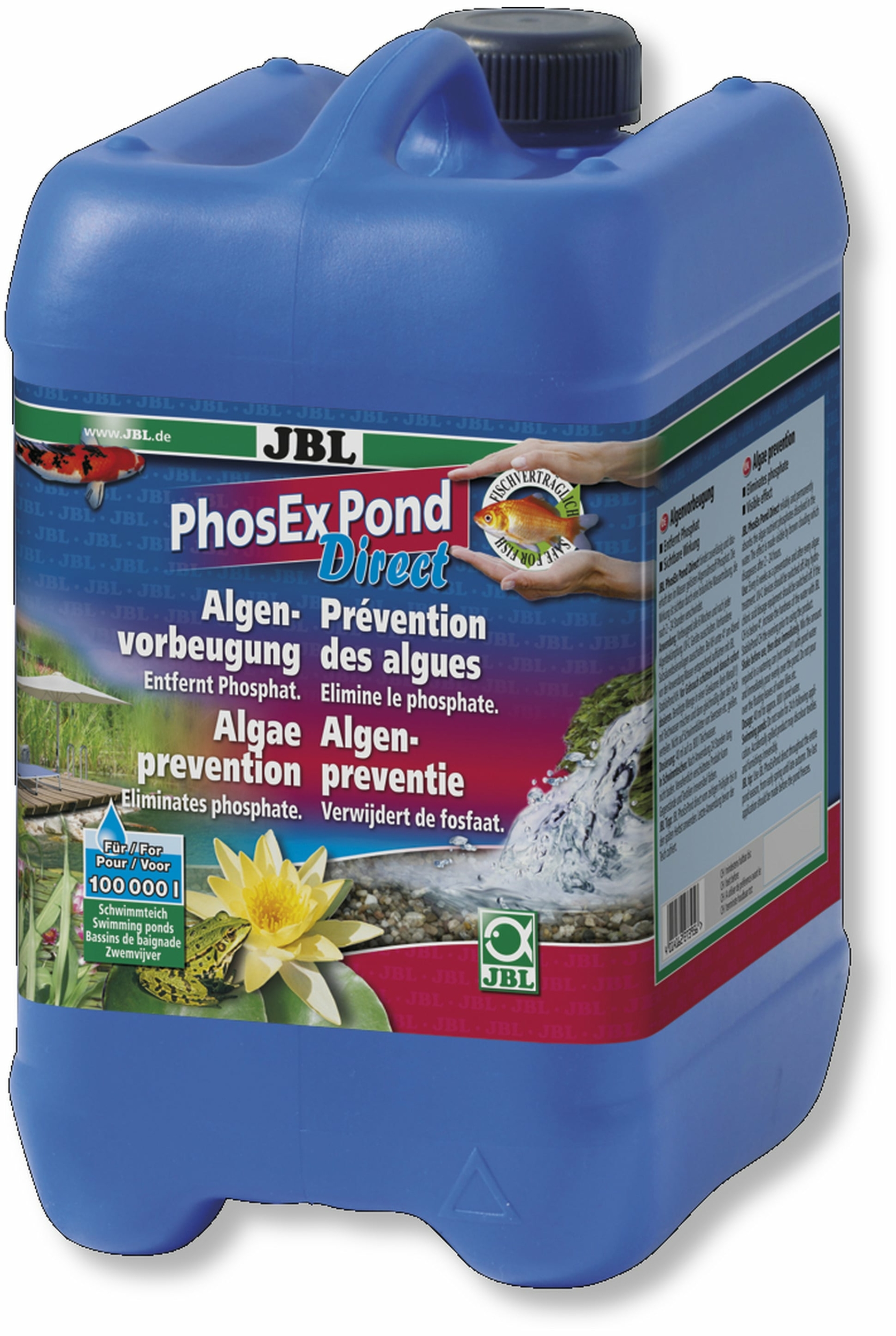 JBL PhosEx Pond Direct 5 L élimine les phosphates afin de supprimer les algues dans les bassins jusqu\'à 100000 L