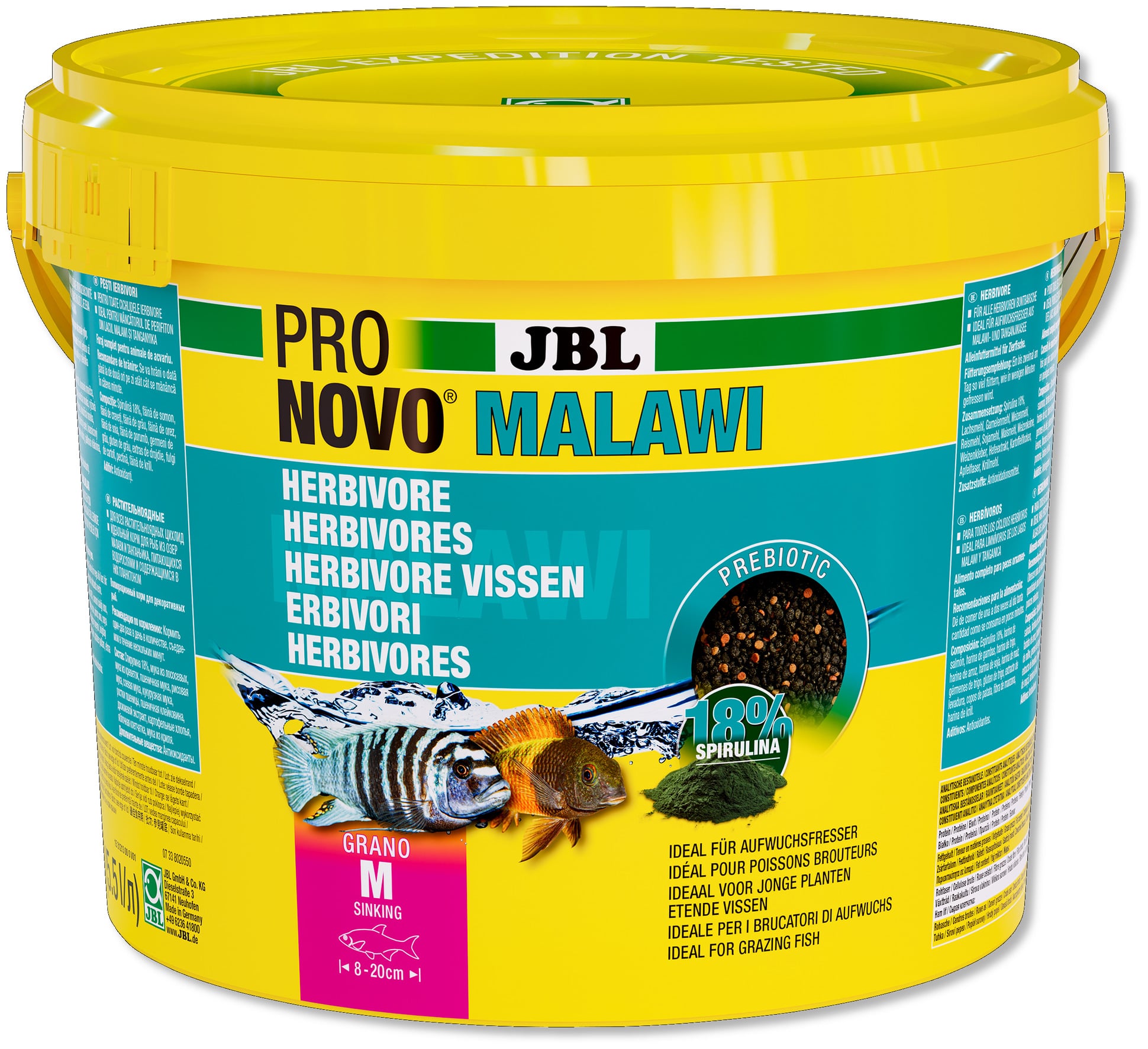 JBL ProNovo Malawi Grano M 5,5 L nourriture en granulés pour Cichlidés brouteurs d\'algues des lacs Malawi et Tanganyika de 8 à 20 cm