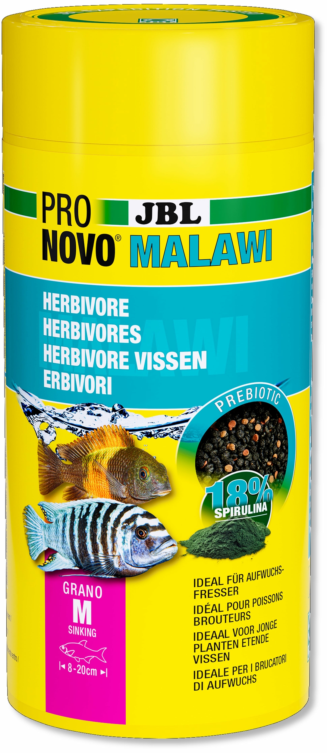 JBL ProNovo Malawi Grano M 1000 ml nourriture en granulés pour Cichlidés brouteurs d\'algues des lacs Malawi et Tanganyika de 8 à 20 cm