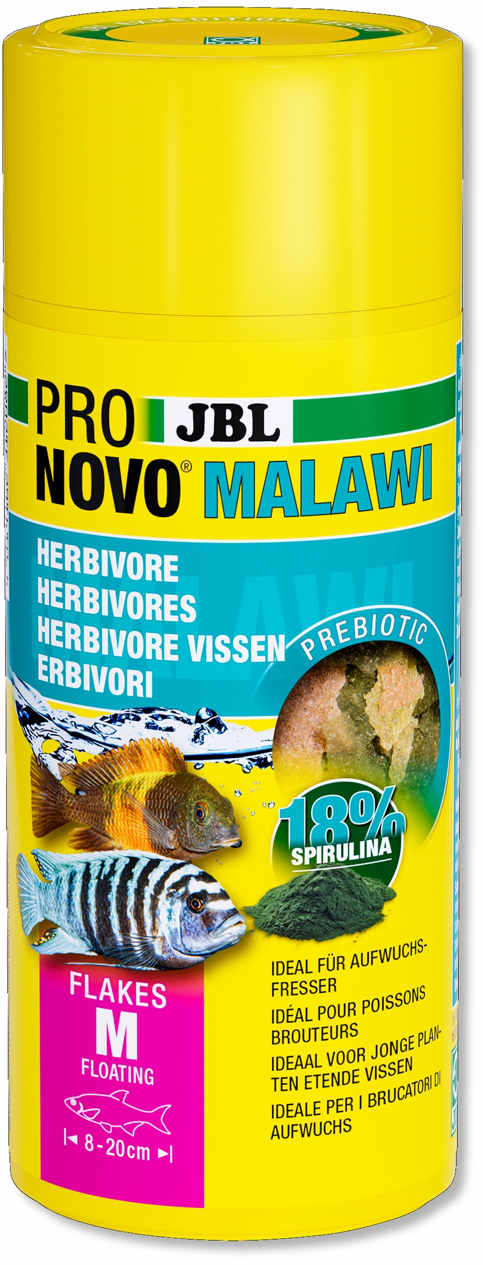 JBL ProNovo Malawi Flakes M 250 ml nourriture en flocons pour Cichlidés brouteurs d\'algues des lacs Malawi et Tanganyika de 8 à 20 cm