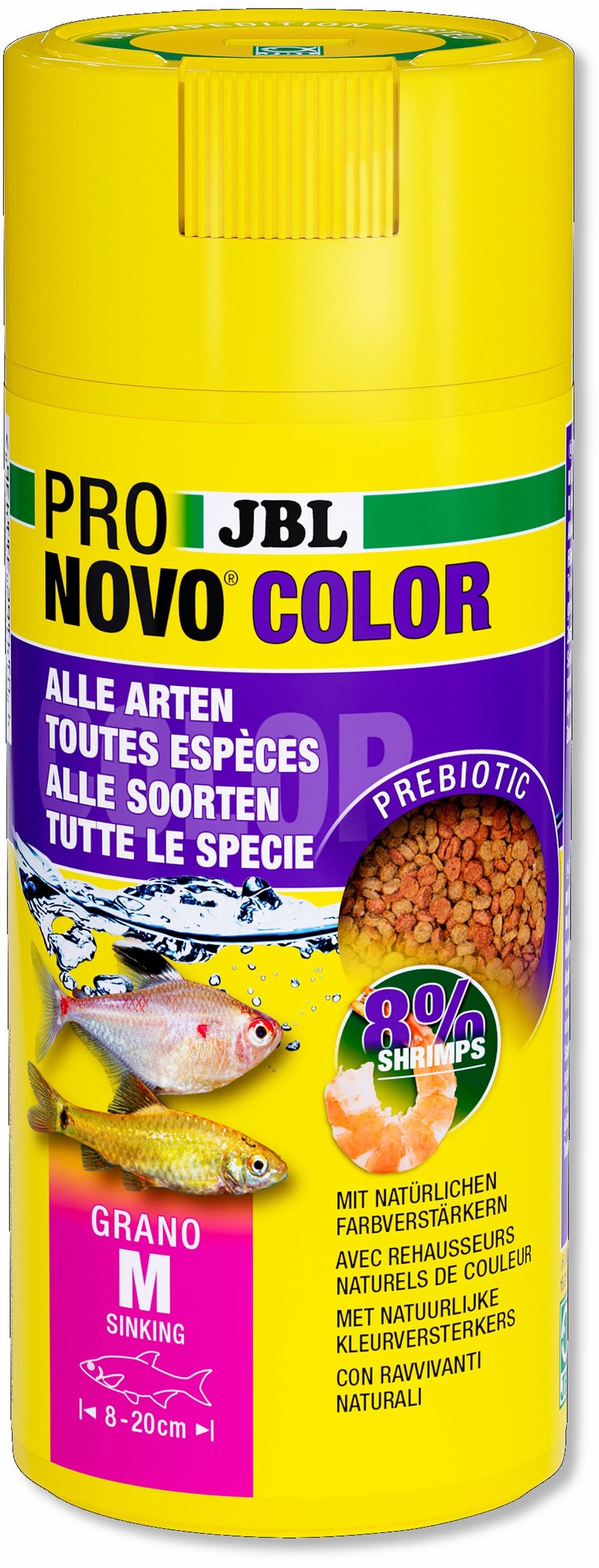 JBL ProNovo Color Grano M 250 ml Click nourriture en granulés rehaussant les couleurs des poissons d\'aquarium de 8 à 20 cm