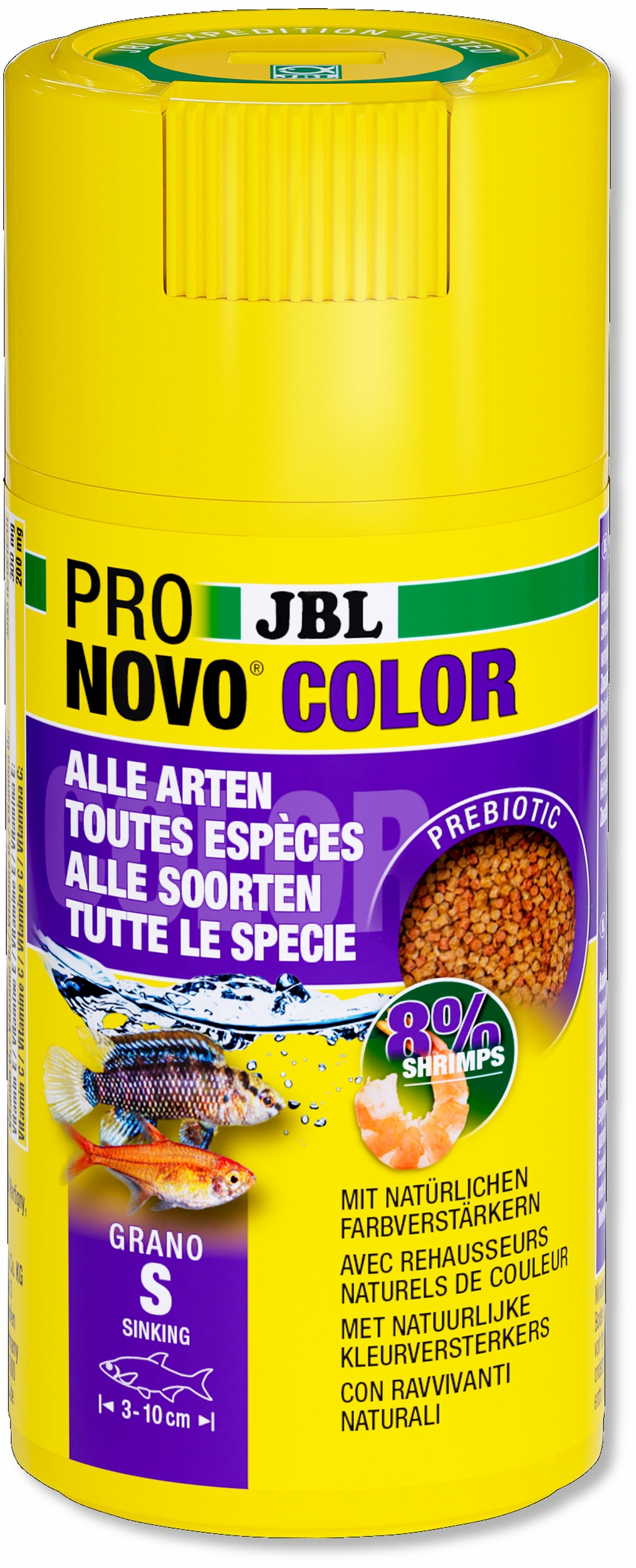 JBL ProNovo Color Grano S 100 ml Click nourriture en granulés rehaussant les couleurs des poissons d\'aquarium de 3 à 10 cm