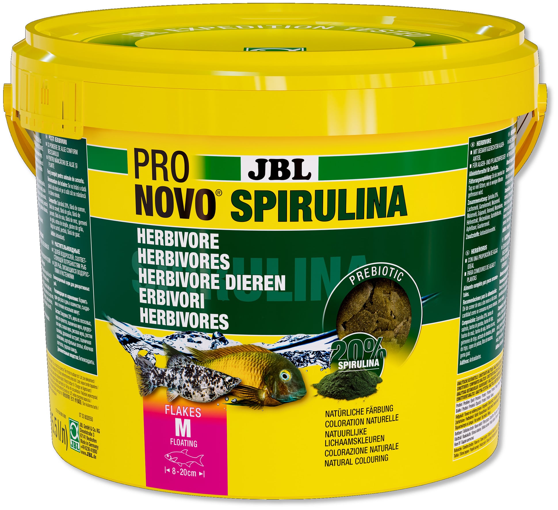 JBL ProNovo Spirulina Flakes M 5,5 L nourriture en flocons à base de spiruline pour tous poissons d\'aquarium de 8 à 20 cm