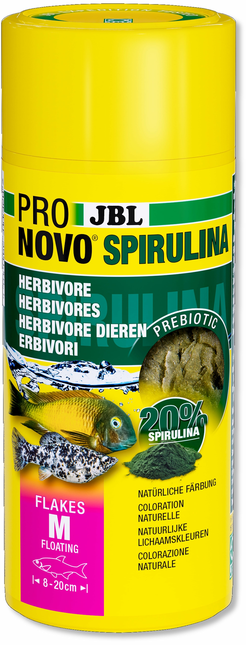 JBL ProNovo Spirulina Flakes M 250 ml nourriture en flocons à base de spiruline pour tous poissons d\'aquarium de 8 à 20 cm