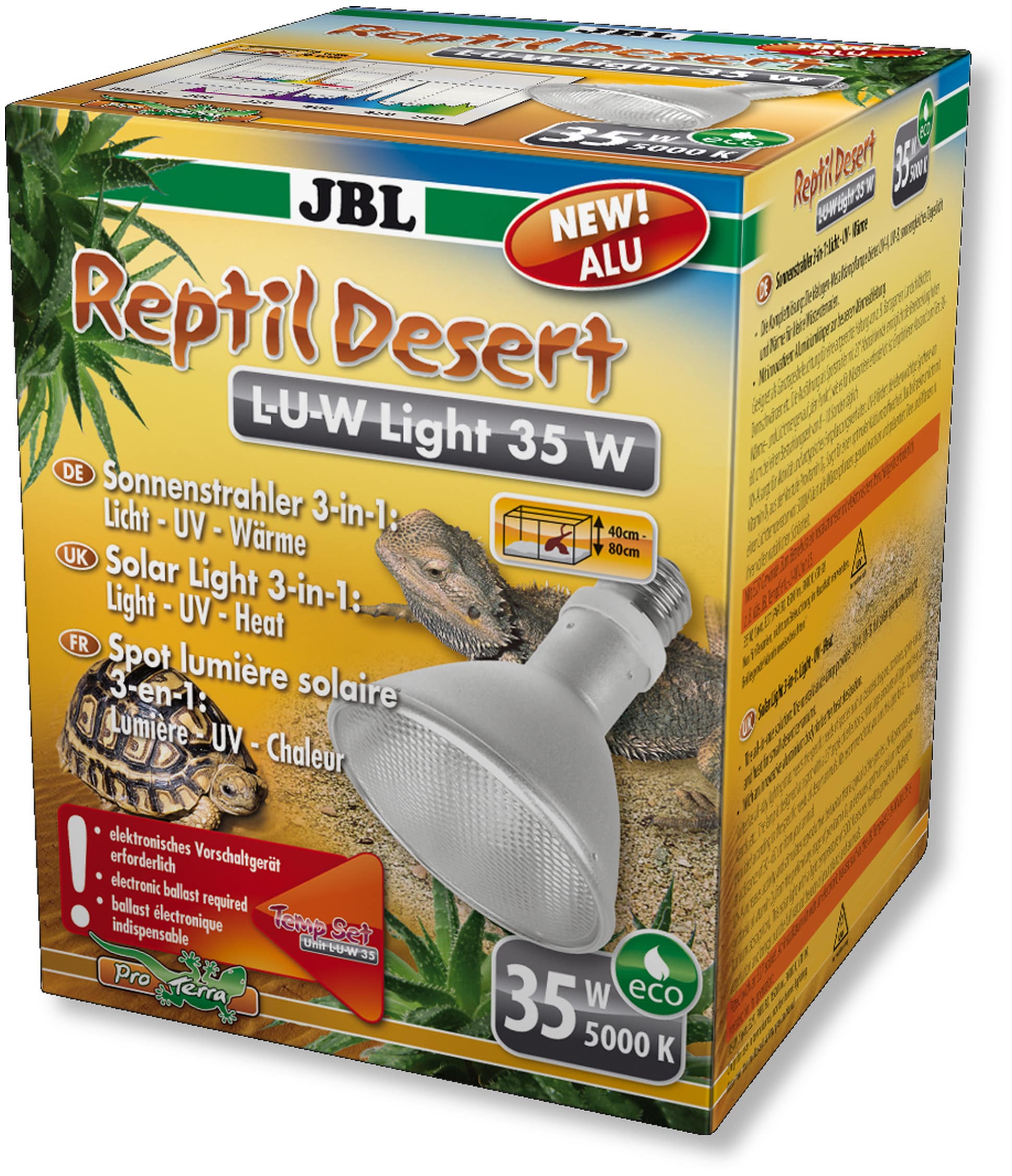 JBL ReptilDesert L-U-W Light alu 35W spot HQI en aluminium pour la reproduction du soleil en terrarium de type désertique