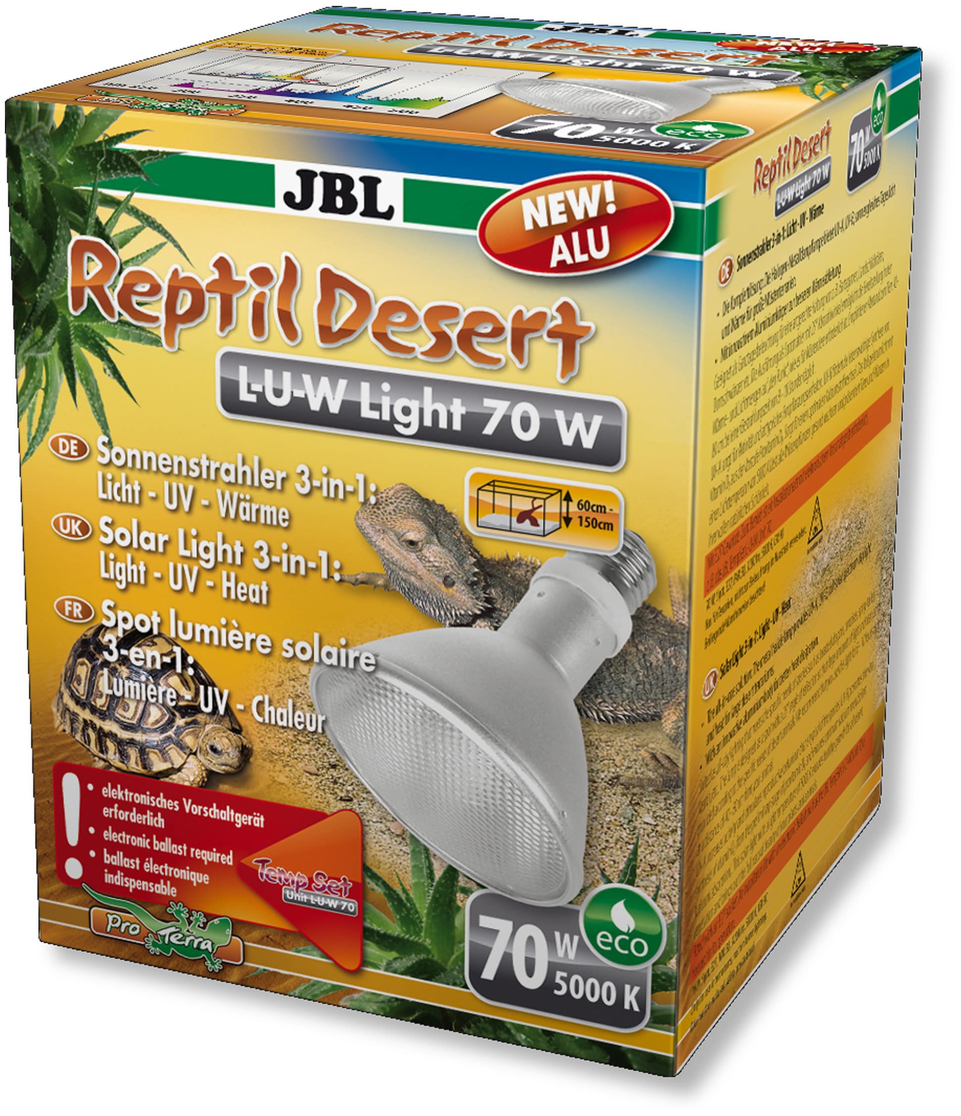 JBL ReptilDesert L-U-W Light alu 70W spot HQI en aluminium pour la reproduction du soleil en terrarium de type désertique