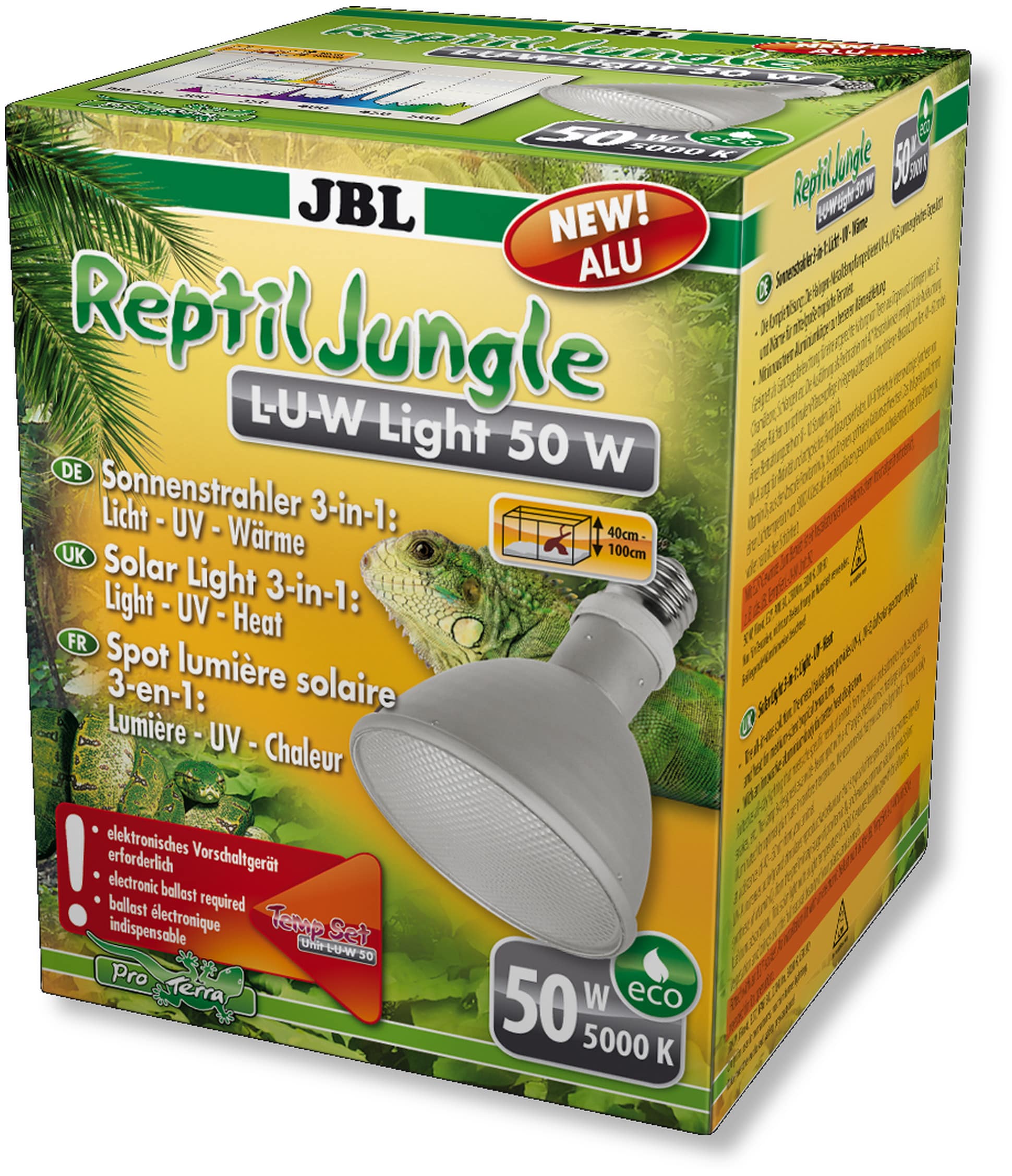 JBL ReptilJungle L-U-W Light alu 50W spot HQI en aluminium pour la reproduction du soleil en terrarium de type tropical
