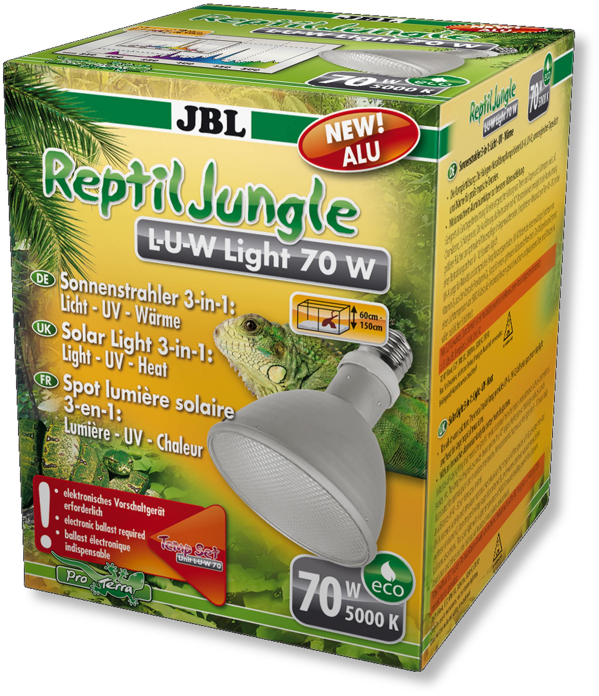 JBL ReptilJungle L-U-W Light alu 70W spot HQI en aluminium pour la reproduction du soleil en terrarium de type tropical