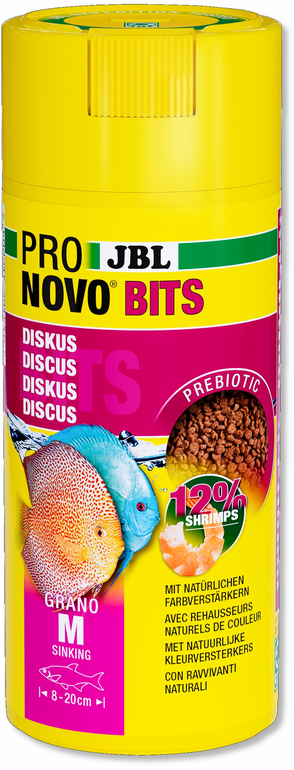 JBL ProNovo Bits Grano M 250 ml Click nourriture en granulés pour Discus et autres Cichlidés d\'Amérique du Sud de 8 à 20 cm
