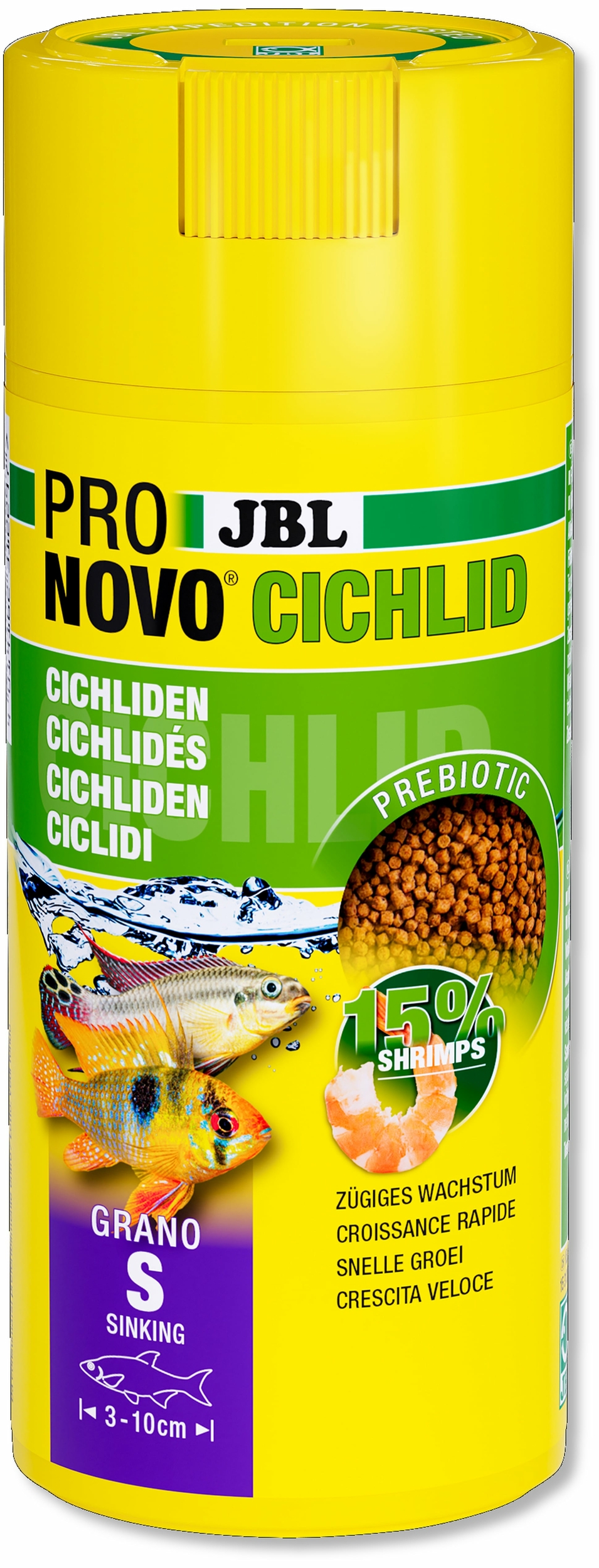 JBL ProNovo Cichlid Grano S 250 ml Click nourriture en granulés pour petits Cichlidés de 3 à 10 cm