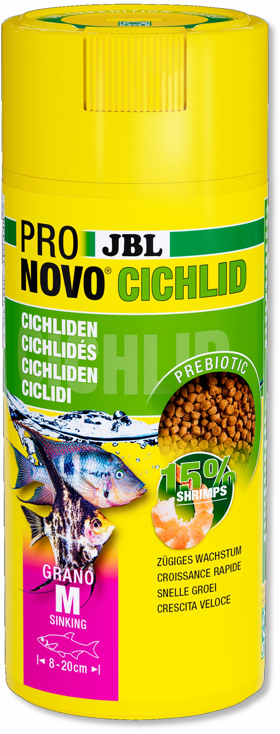 JBL ProNovo Cichlid Grano M 250 ml Click nourriture en granulés pour Cichlidés moyens de 8 à 20 cm