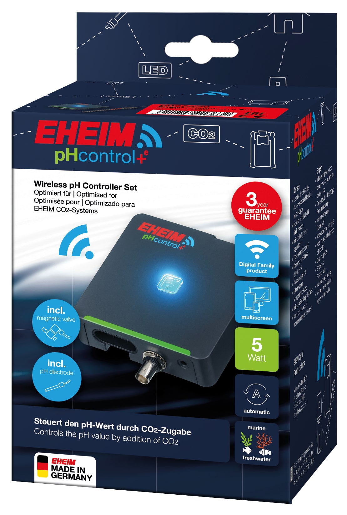 EHEIM pHcontrol+e Set contrôleur de pH WiFi intelligent avec sonde pH et électrovanne pour aquarium