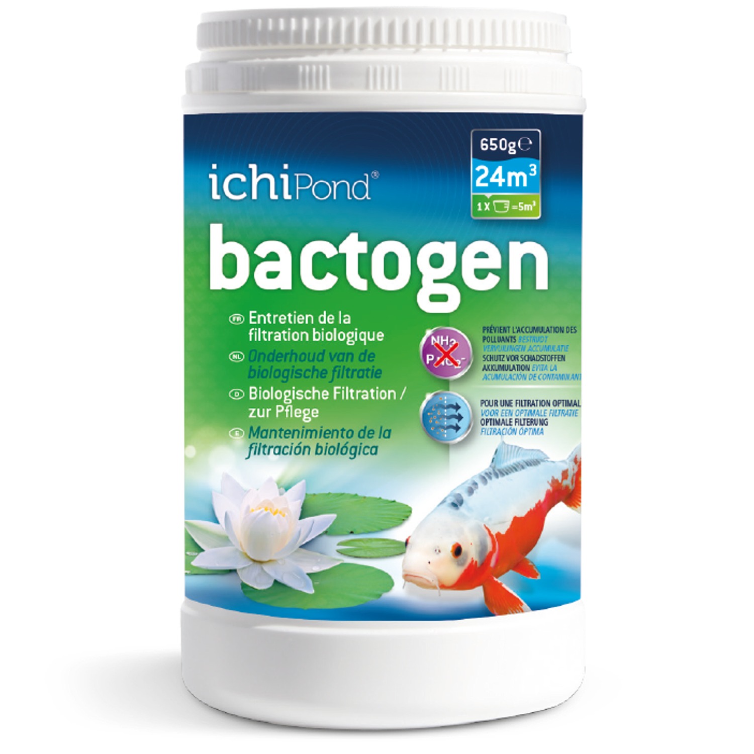 ICHIPOND Bactogen 24000 concentré de bactéries pour filtration avec enzymes, minéraux et oligo-éléments pour bassin jusqu\'à 24 m2