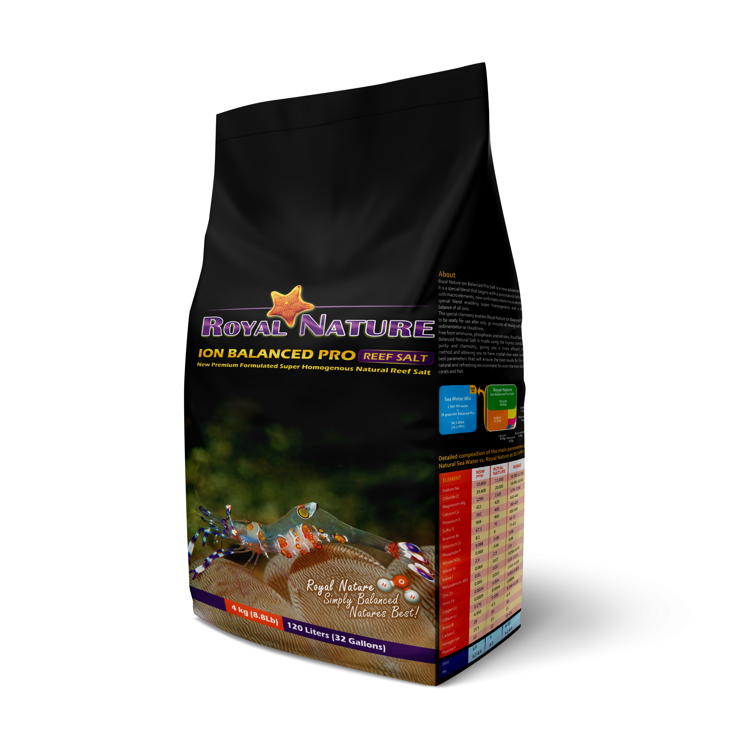 ROYAL NATURE Ion Balanced Pro Reef Salt 4 kg sel naturel enrichi en macro-éléments
