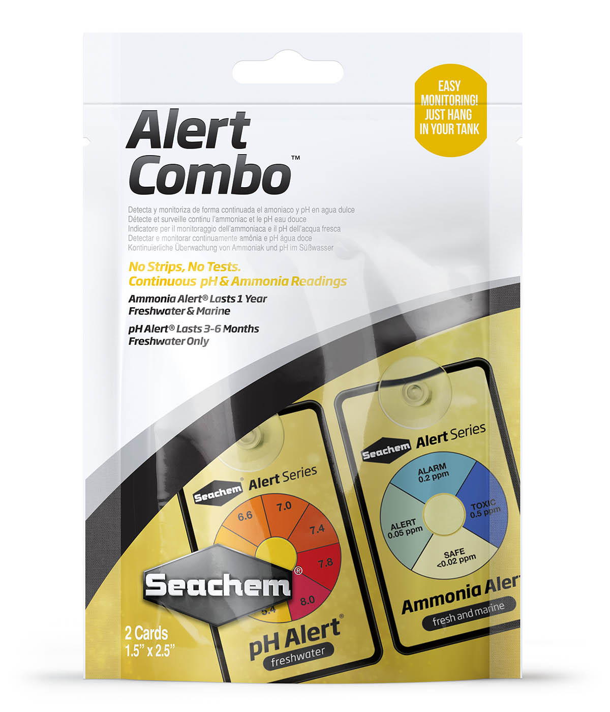 SEACHEM Combo Ammoniac et pH Alert test permanent du taux d\'ammoniaque et du pH